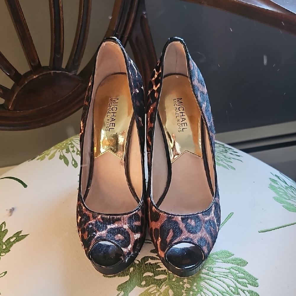Michael Kors Black and Brown Animal Print Heels
